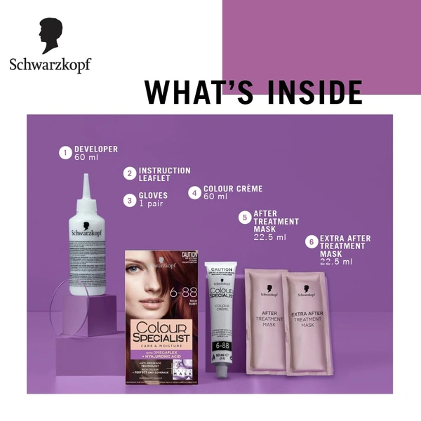 Schwarzkopf Colour Specialist 6.88 Rich Ruby Permanent Hair Colour 100ml with Omegaplex & Hyaluronic Acid | 100% Grey Coverage | Anti-Breakage Care | Vibrant Nourished Shine