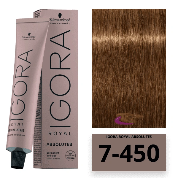 Schwarzkopf Igora Royal Absolutes Permanent Color Creme (7-450 Medium Natural Golden Beige Blonde), 60ml | Professional Hair Color | 100% Gray Coverage & Pro-Age Care