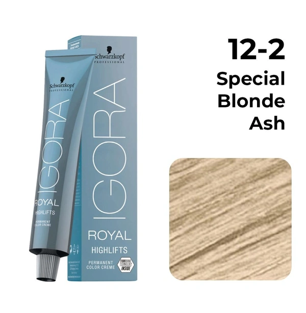 Schwarzkopf Igora Royal Highlifts 12-2 Special Blonde Cendr Violet Permanent Hair Color Tube 60ml for Cool Blonde Shades| High Lift Formula with Bond Protection