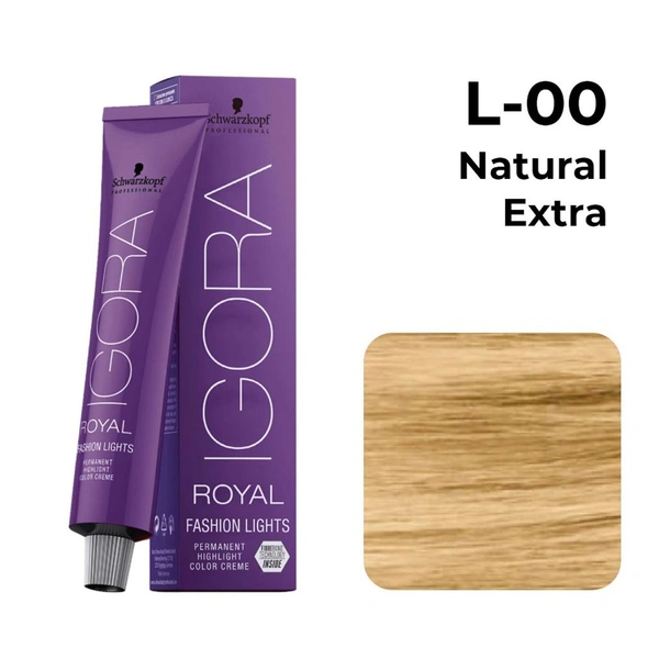 Schwarzkopf Professional Color Tube L-00 Netural ExtraIgora Royal Fashion Lights 60gm| Permanent Highlight Color Creme | Natural Tone & Up to 5 Levels of Lift