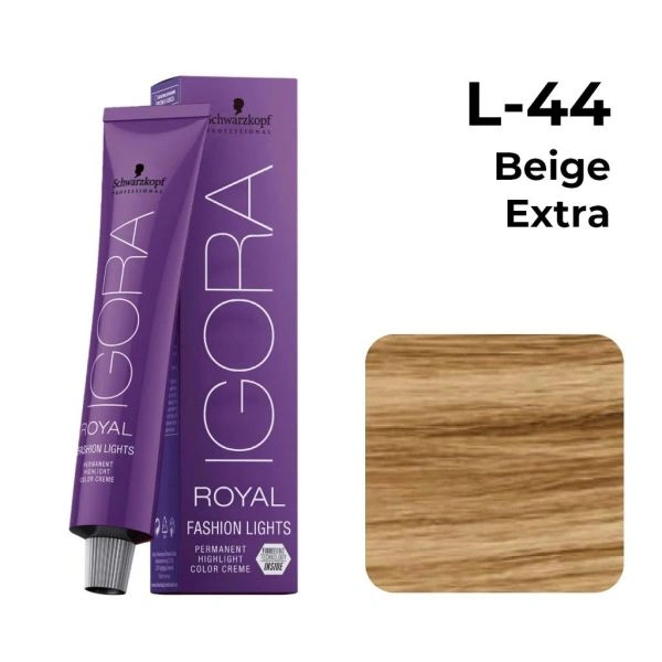 Schwarzkopf Professional Color Tube L-44 Beige ExtraIgora Royal Fashion Lights 60gm| Permanent Highlight Color Creme | Intense Lift & Vibrant Beige Extra Tones