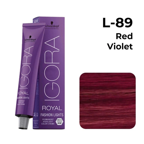 Schwarzkopf Professional L-89 Red Violet IGORA Royal Fashion Lights 60gm| Permanent Highlight Color Creme | Intense Lift & Vibrant Red Violet Tones