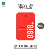 Schwarzkopf Professional OSiS+ Mess Up Matte Paste 100ml | Vegan, Medium Hold, Dry & Non-Greasy | Easy to Apply & Wash | Matte Finish Hair Pomade for Effortless Styling