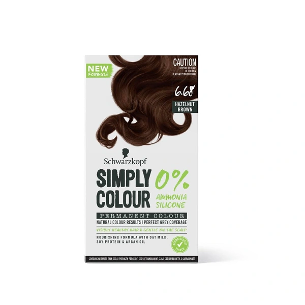 Schwarzkopf Simply Colour Hazelnut Brown 6.68 Hair Colour 142.5ml | 100% Grey Coverage | Ammonia & Silicone Free | With Soy Protein, Argan Oil & Oat Milk | Gentle Formula