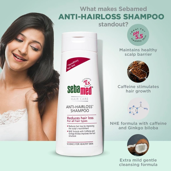 Sebamed Anti-Hairloss Shampoo 200ml| pH 5.5 | Clinically Proven Formula with NHE & Caffeine | Reduces Hair Fall & Strengthens Hair | Dermatologically Tested