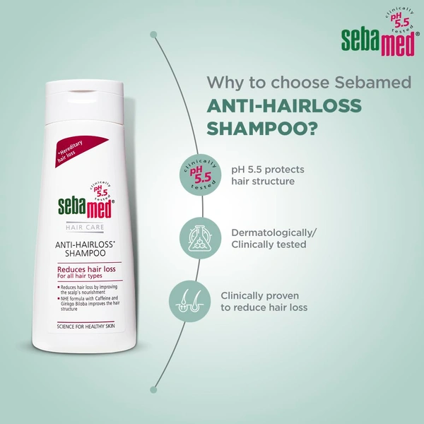 Sebamed Anti-Hairloss Shampoo 200ml| pH 5.5 | Clinically Proven Formula with NHE & Caffeine | Reduces Hair Fall & Strengthens Hair | Dermatologically Tested