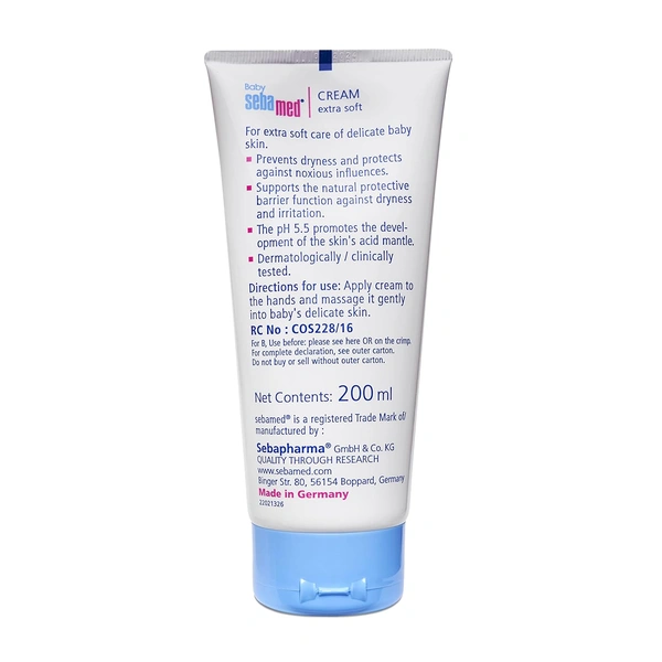 Sebamed Baby Cream Extra Soft 200ml, pH 5.5 | Extra Moisturizing & Protective Cream for Baby�s Delicate Skin | Dermatologically Tested & Hypoallergenic