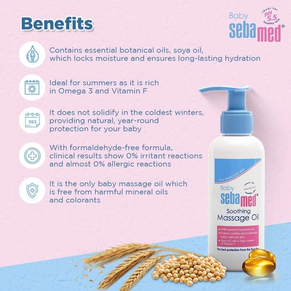 Sebamed Baby Soothing Massage Oil 150ml | pH 5.5 for Gentle & Moisturizing Care | Enriched with Natural Oils to Soothe & Hydrate Baby's Skin | Dermatologically Tested