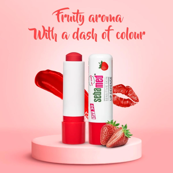 Seba Med Sebamed Lip Defense Strawberry 4.8g | SPF 30 Lip Balm with Natural Oils & Vitamin E | Heals Dry, Chapped Lips | UV Protection | Dermatologically Tested