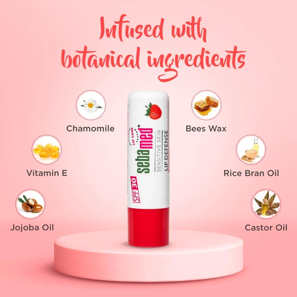 Seba Med Sebamed Lip Defense Strawberry 4.8g | SPF 30 Lip Balm with Natural Oils & Vitamin E | Heals Dry, Chapped Lips | UV Protection | Dermatologically Tested