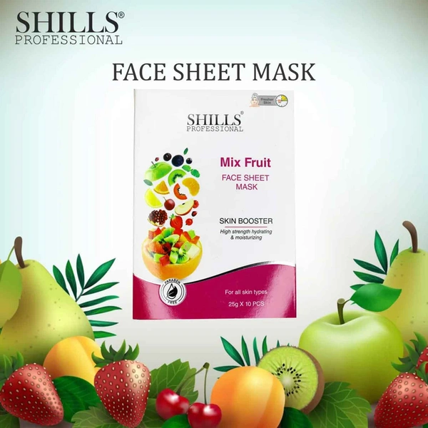Shills Professional Face Sheet Mask Set with Mixed Fruit | Energizing & Skin Booster | High Strength Hydration & Moisturizing | Revitalizes & Refreshes Skin