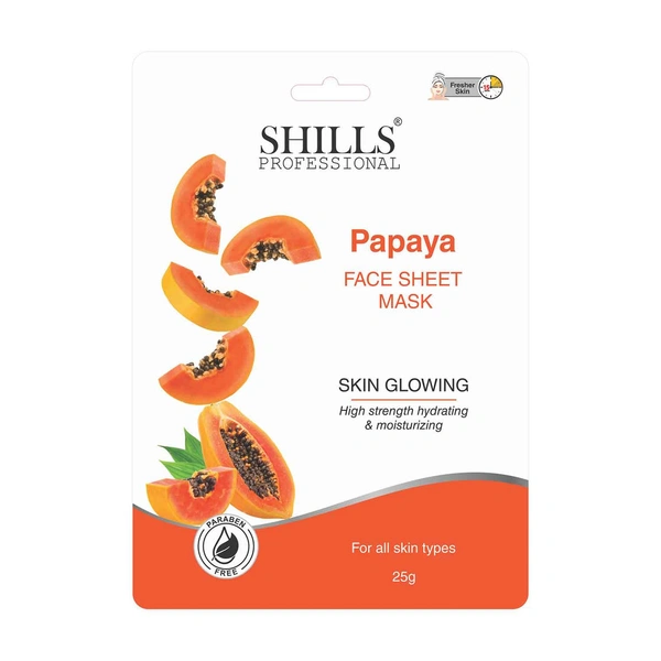 Shills Professional Face Sheet Mask Set with Papaya | Anti-Dullness & Brightening Care | Deep Hydration, Glow Boost & Smooth Skin | Suitable for All Skin Types