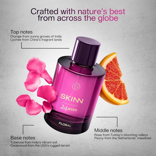 Skinn Titan Skinn 24Seven Floral Eau De Parfum for Women 100ml | Elegant & Long-Lasting Fragrance | Rose, Peony & Tuberose Notes | Ideal for Daily Wear & Special Occasions