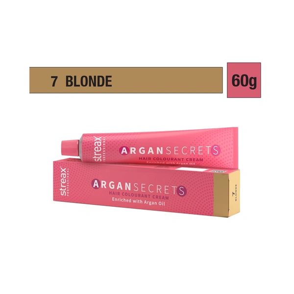 Streax Professional Hair Colorant Cream With Argan Secrets for Hydrates & Nourishes hair - 7 Blonde, 60g