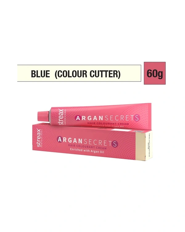 Streax Color Tube Argan Secrates Blue (Colour Cutter), 60g | Ammonia-Free & Long-Lasting | Enriched with Argan & Walnut Oil for Vibrant Hair Color | Soft & Smooth Hair | Full Grey Coverage.