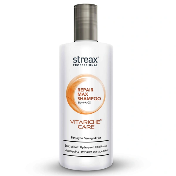 Streax Professional Vitariche Care Repair Max Shampoo 300ml | Enriched with Biotin & Antioxidants | Repairs Dry & Damaged Hair | Reduces Breakage & Restores Strength