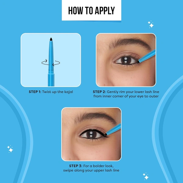 Sugar Pop 24-Hour Waterproof Matte Kajal - Black | Smudge-Proof, Transfer-Proof, Highly Pigmented Eye Kajal | Long-Lasting Matte Finish with Smooth Glide | Sharpener Included