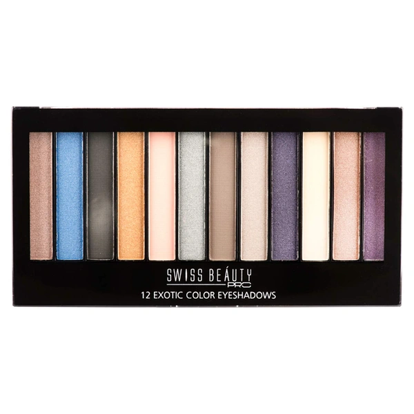 Swiss Beauty 12 Exotic Color Eyeshadow Palette 18g | Matte & Shimmering Eyeshadow Colors | Richly Pigmented | Blendable Shades | Eye makeup Palette | Long-Lasting | Smokey | Shade - 01