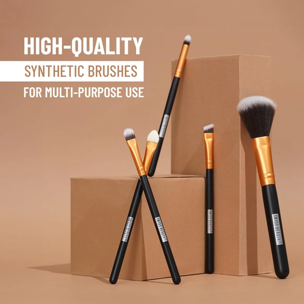 Swiss Beauty 5 Pcs Makeup Brush Set | Golden 02 | High Quality Synthetic Fibre