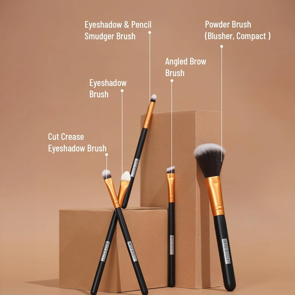 Swiss Beauty 5 Pcs Makeup Brush Set | Golden 02 | High Quality Synthetic Fibre