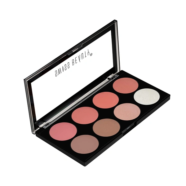 Swiss Beauty 8-in-1 Ultra Blush Palette | Pigmented Blusher | Flawless Glow | Matte & Shimmer Finishes | Get Radiant, Long-Lasting | blendable shades | Shade-2 , 16gm