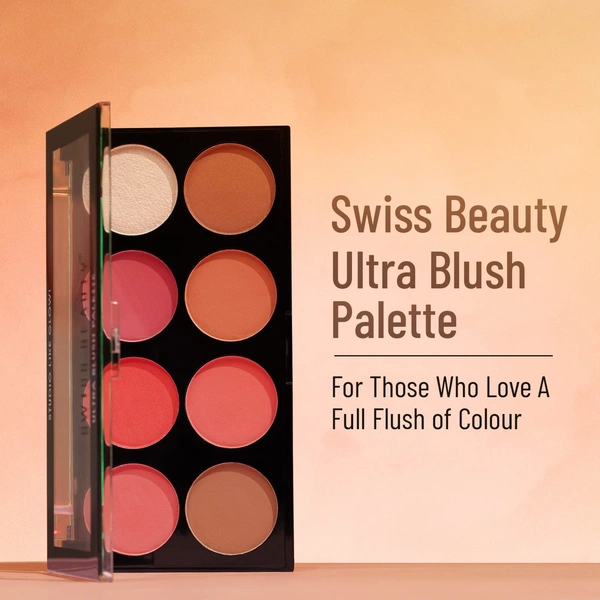 Swiss Beauty 8-in-1 Ultra Blush Palette | Pigmented Blusher | Flawless Glow | Matte & Shimmer Finishes | Get Radiant, Long-Lasting | Highlight & Contour| blendable shades | Shade-4, 16gm