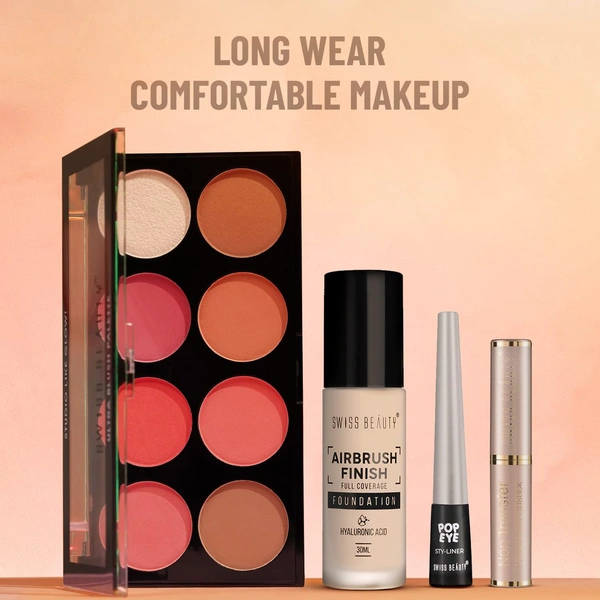 Swiss Beauty 8-in-1 Ultra Blush Palette | Pigmented Blusher | Flawless Glow | Matte & Shimmer Finishes | Get Radiant, Long-Lasting | Highlight & Contour| blendable shades | Shade-4, 16gm