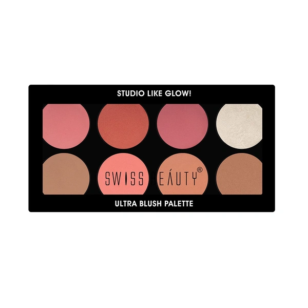 Swiss Beauty 8-in-1 Ultra Blush Palette | Pigmented Blusher | Flawless Glow | Matte & Shimmer Finishes | Get Radiant, Long-Lasting | blendable shades | Shade-3 , 16gm