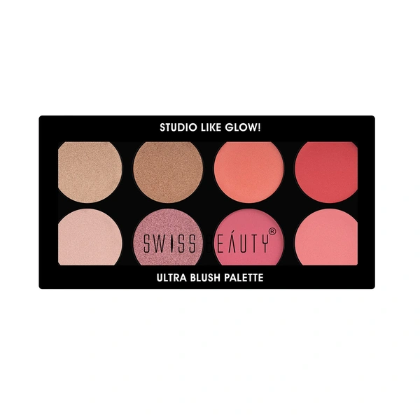 Swiss Beauty 8-in-1 Ultra Blush Palette | Pigmented Blusher | Flawless Glow | Matte & Shimmer Finishes | Get Radiant, Long-Lasting | blendable shades | Shade-1 , 16gm