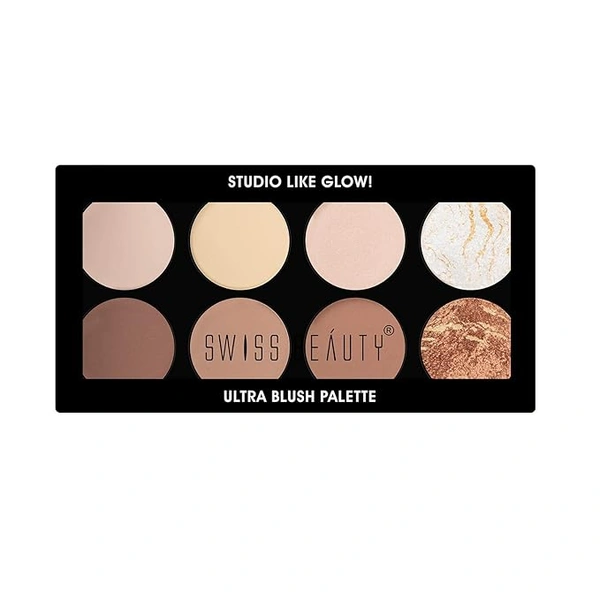 Swiss Beauty 8-in-1 Ultra Blush Palette | Pigmented Blusher | Flawless Glow | Matte & Shimmer Finishes | Get Radiant, Long-Lasting | Highlight & Contour| blendable shades | Shade-4, 16gm