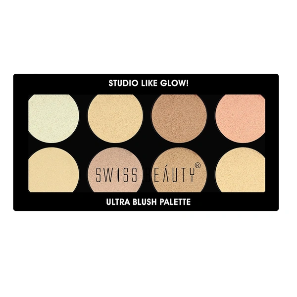 Swiss Beauty 8-in-1 Ultra Blush Palette | Pigmented Blusher | Flawless Glow | Matte & Shimmer Shades for All-Day Glow | Get Radiant, Long-Lasting | Highlight & Contour| blendable shades | Shade-5, 16gm