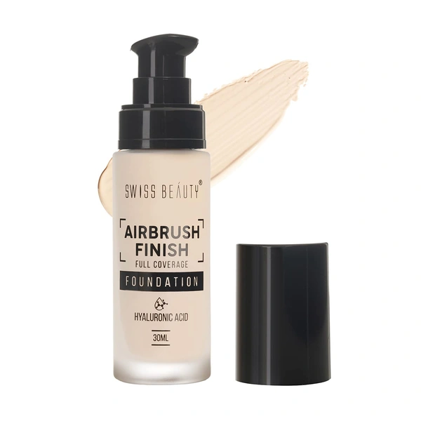 Swiss Beauty AirBrush Finish Foundation 30ml 01 Shell White Natural matte finish | Full coverage Doesn't crease | Easy to blend | Long-lasting