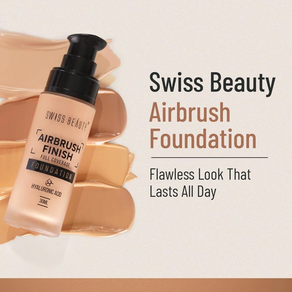 Swiss Beauty AirBrush Finish Foundation 30ml 01 Shell White Natural matte finish | Full coverage Doesn't crease | Easy to blend | Long-lasting