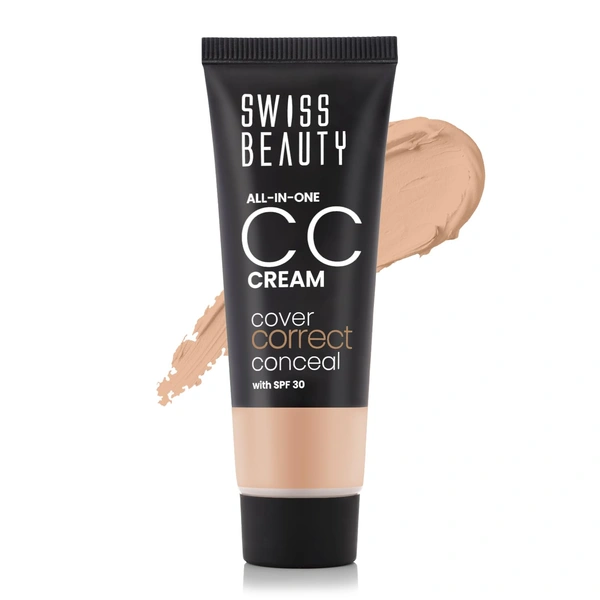 Swiss Beauty All-In-One Lightweight Caramel Beige CC Cream 25g with SPF 30 | Covers, Corrects & Conceals | Hydrating, Long-Lasting & Perfect for Daily Use