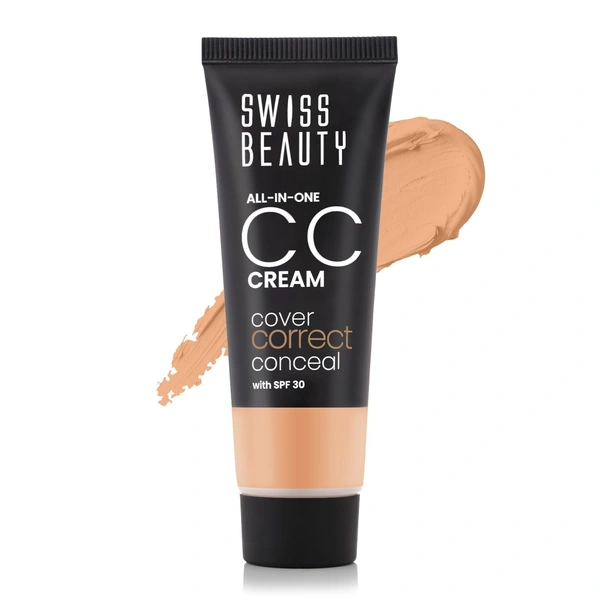 Swiss Beauty All-In-One Lightweight Sand Beige CC Cream 25g with SPF 30 | Covers, Corrects & Conceals | Hydrating, Long-Lasting & Perfect for Daily Use