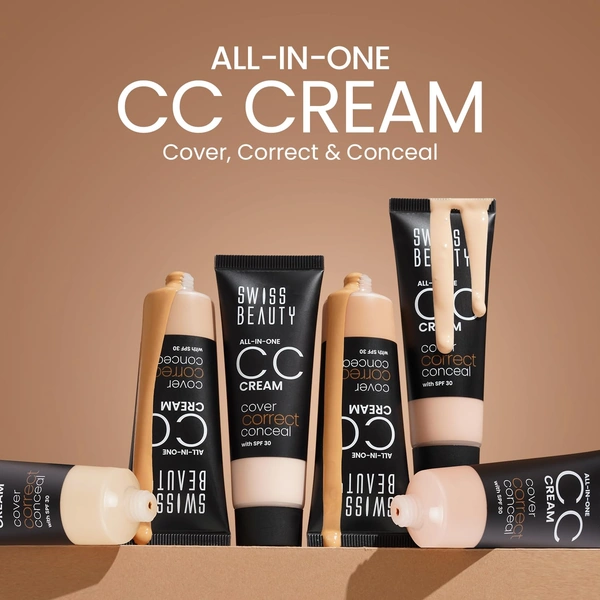 Swiss Beauty All-In-One Lightweight Light Ivory CC Cream 25g with SPF 30 | Covers, Corrects & Conceals | Hydrating, Long-Lasting & Perfect for Daily Use