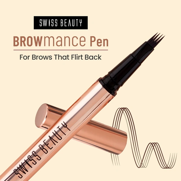 Swiss Beauty BROWmance Pen Shade 02 Medium Brown 1ml | 4D Microblading Effect | Fills Sparse Brows | Waterproof & Smudge-Proof | 8-Hour Stay | Natural Hair-Like Brow Strokes