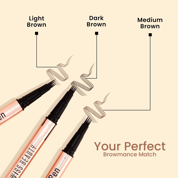Swiss Beauty BROWmance Pen Shade 02 Medium Brown 1ml | 4D Microblading Effect | Fills Sparse Brows | Waterproof & Smudge-Proof | 8-Hour Stay | Natural Hair-Like Brow Strokes
