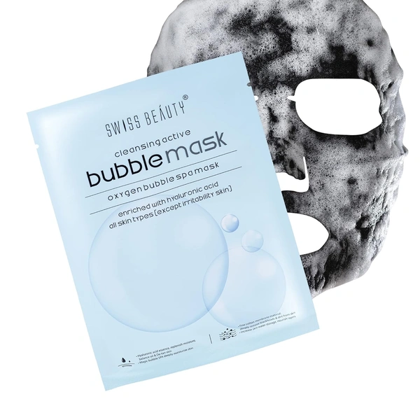 Swiss Beauty Bubble Sheet Mask 30g | Enriched with Hyaluronic Acid | Gentle Exfoliating Face Mask | Oxygen-Infused | Pore-Cleansing Bubble Mask | Suitable for All Skin Types | 30g