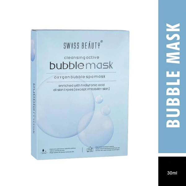 Swiss Beauty Bubble Sheet Mask 30g | Enriched with Hyaluronic Acid | Gentle Exfoliating Face Mask | Oxygen-Infused | Pore-Cleansing Bubble Mask | Suitable for All Skin Types | 30g