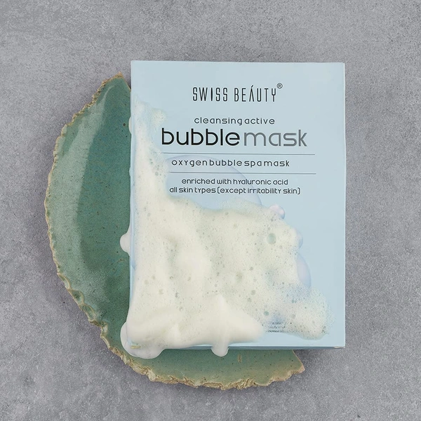 Swiss Beauty Bubble Sheet Mask 30g | Enriched with Hyaluronic Acid | Gentle Exfoliating Face Mask | Oxygen-Infused | Pore-Cleansing Bubble Mask | Suitable for All Skin Types | 30g
