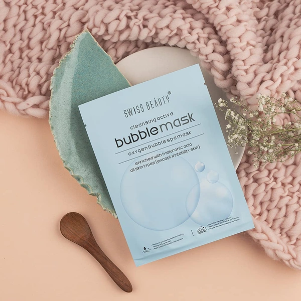 Swiss Beauty Bubble Sheet Mask 30g | Enriched with Hyaluronic Acid | Gentle Exfoliating Face Mask | Oxygen-Infused | Pore-Cleansing Bubble Mask | Suitable for All Skin Types | 30g