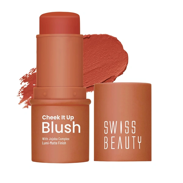 Swiss Beauty Cheek It Up Blush for Cheeks | With Jojoba Complex Lumi-Matte Finish | Natural Radiant Flush | Long-Lasting Color | Lightweight | Easily Blendable | Shade- Buffed with Rose, 8g