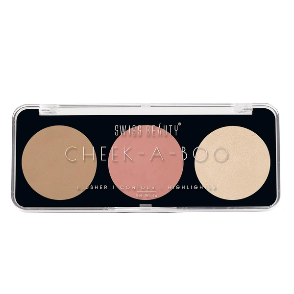 Swiss Beauty Cheek-A-Boo Face Palette 3-in-1 Blusher, Contour & Highlighter Shade 03 for a Sculpted Glow| Highly Pigmented, Blendable & Long-Lasting