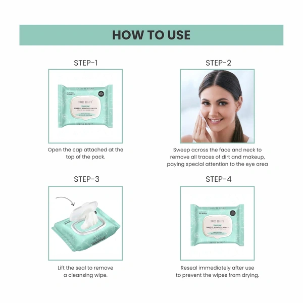 Swiss Beauty Clean & Glow Makeup Remover Wipes | Removes Dirt, Oil & Waterproof Makeup | Hydrating, Nourishing & Refreshing | Ultra-Soft, pH-Balanced & Travel-Friendly