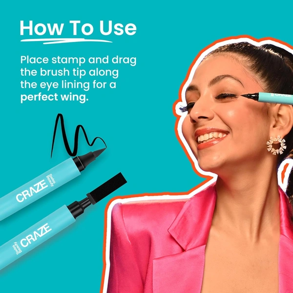 Swiss Beauty Craze 2-N 1 Eyeliner 2.8ml | Long-Lasting, Smudge-Proof Eyeliner | Waterproof | Eyeline With Stamp & Fine Tip | All-Day Wear with Dual Eyeliner Features | Intense Black Colour