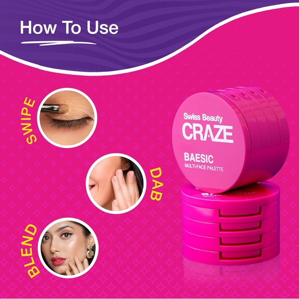 Swiss Beauty Craze Baesic Palette � 6g | 4-in-1 Multi-Face Palette | Versatile Matte & Shimmer Shades | Portable Eyeshadow for On-the-Go Looks | Perfect Matte & Shimmer Combo | Long-Lasting, Rich Pigmented Shades | Shade- Delulu