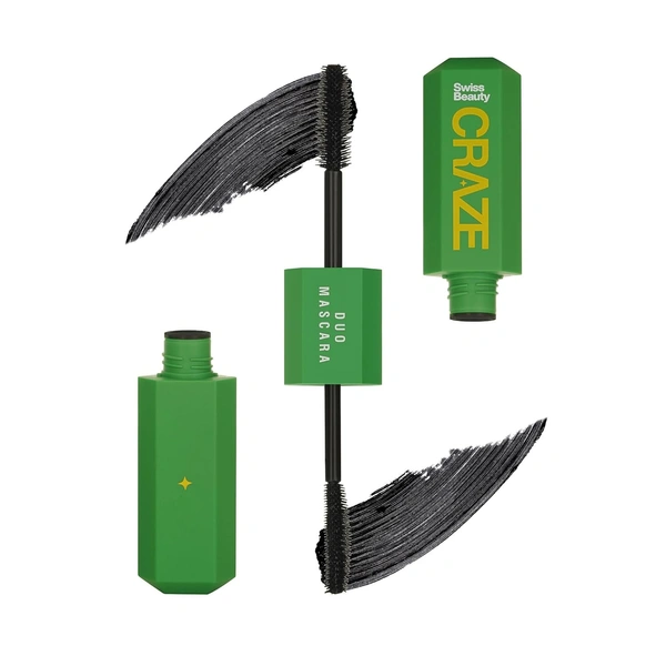 Swiss Beauty Swiss beauty Craze Duo Mascara 20ml | 2-in-1 Volumizing and Lengthening Mascara | With Smudge-Proof, Clump-Free Mascara | Waterproof | Dual-Ended for Dramatic Lashes | Intense Black Colour
