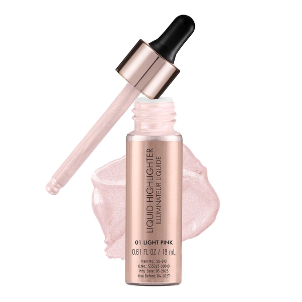 Swiss Beauty Drop & Glow Light Pink Liquid Highlighter | Lightweight, Blendable & Long-Lasting | Multi-Use Illuminator for a Radiant, Dewy & Luminous Golden Glow