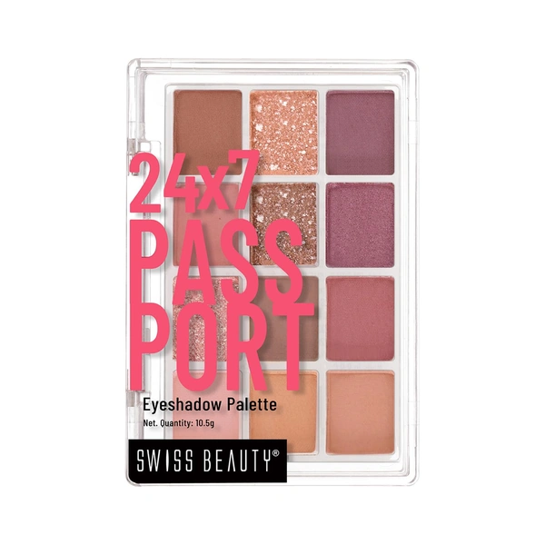 Swiss Beauty Early Check-In - Day 24/7 Passport Eyeshadow Palette 01, with 12 Highly Pigmented Shades | Matte, Shimmer & Glitter Finishes | Long-Lasting & Travel-Friendly